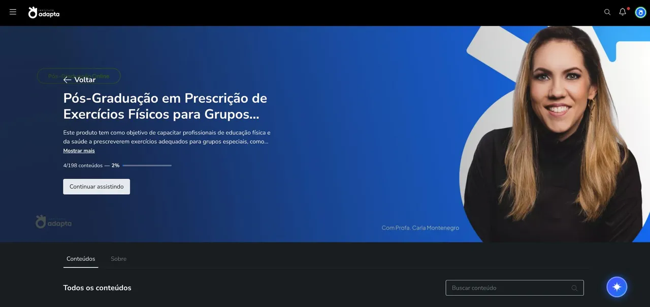Área de membros da Pós em Prescrição de Exercício Físico para Grupos Especiais