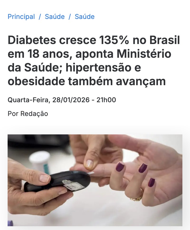 Reportagem Bahia Notícias: diabetes cresce 135% em 18 anos