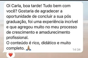 Print: aluna agradece e diz que o conteúdo é rico, didático e completo